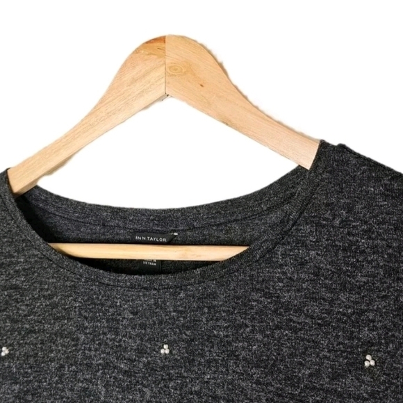 Loft knit pearl beaded gray sweater puff long sleeve top size large - Picture 3 of 8